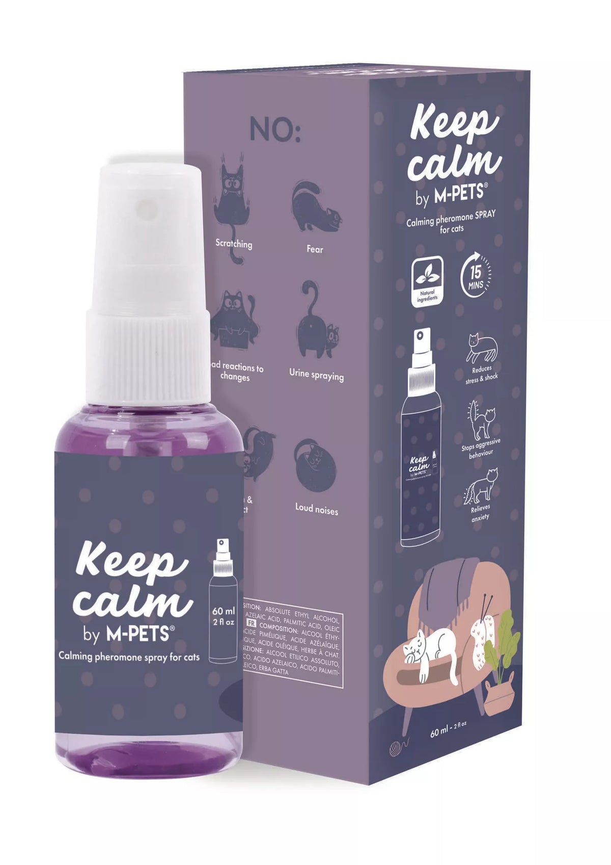 M-PETS Keep Calm – Spray apaisant aux phéromones pour chat – 60 ml