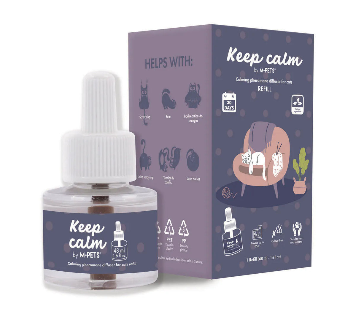 M-PETS Keep Calm – Recharge de phéromones apaisantes pour diffuseur chat – 48 ml