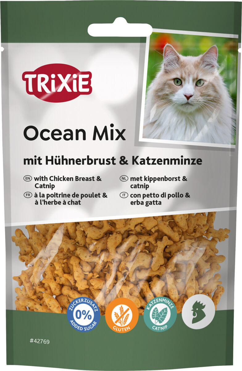 TRIXIE Ocean Mix à la poitrine de poulet et à l’herbe à chat – 50 g
