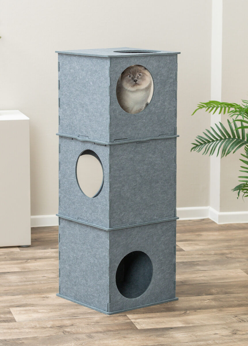 TRIXIE Nele – Tour pour chat en feutre gris à 3 étages – 105 cm