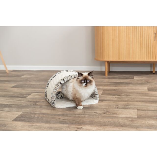 TRIXIE Leo – Pont griffoir pour chat en jute et peluche – Motif léopard crème
