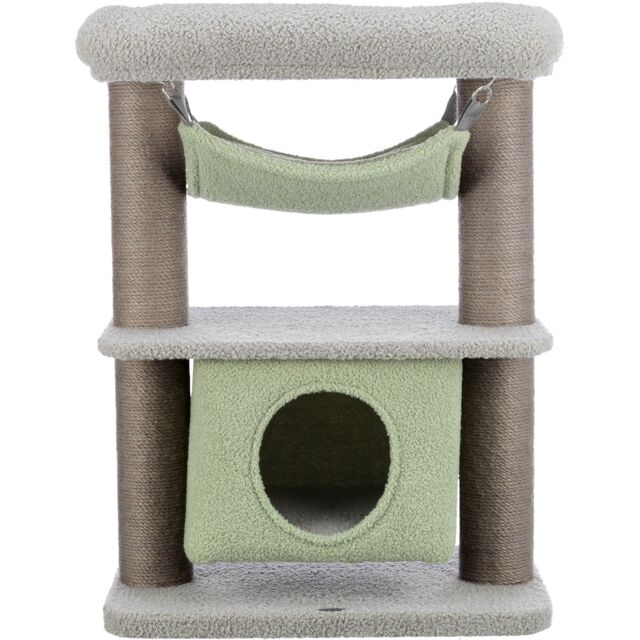 TRIXIE Junior Lunito – Arbre à chat avec hamac et cachette – Gris et menthe – 71 cm