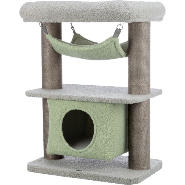 TRIXIE Junior Lunito – Arbre à chat avec hamac et cachette – Gris et menthe – 71 cm