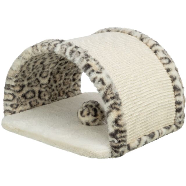 TRIXIE Leo – Pont griffoir pour chat en jute et peluche – Motif léopard crème