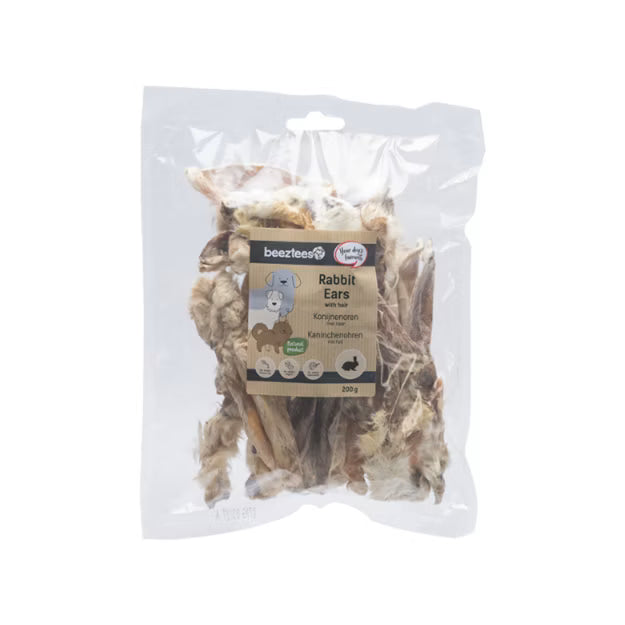 Oreilles de lapin avec poils pour chien Beeztees – 200 g