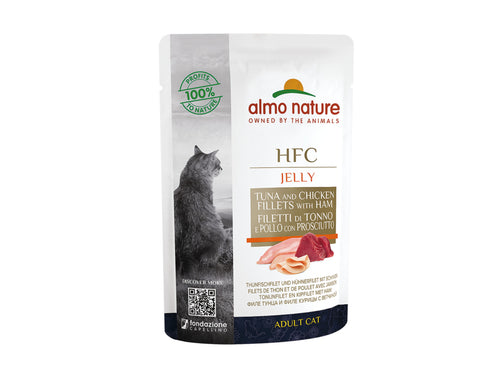 Almo Nature HFC Jelly – Filet de Thon et Poulet avec Jambon – 55 g