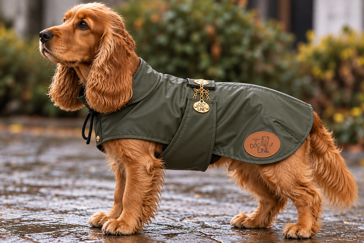 Dog Line – Imperméable pour chien vert olive avec détails dorés